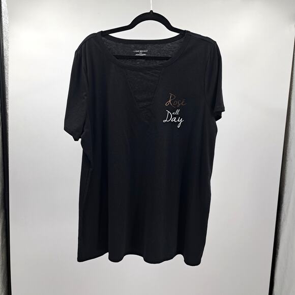 Lane Bryant T-Shirt Plus 18/20 Rose All‎ Day Short Sleeve Mesh Neck Casual Black - Picture 1 of 5